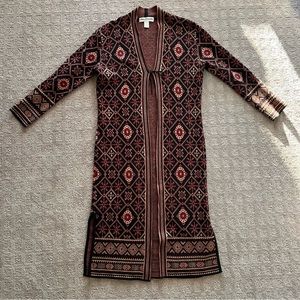Norm Thompson Vintage Long Duster Cardigan Sweater Small VTG Tribal